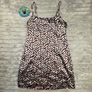 Women's Babydoll Dress‎ XS Brown Blue Floral 90's Satin Mini Y2K Fairy Grunge